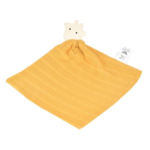 Inside Out Toys-Tikiri- Giraffe Organic Cotton Comforter In Mustard Yellow with Rubber Teether